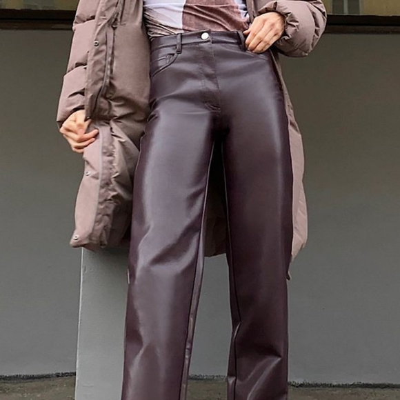 NWOT Aritzia Wilfred Melina Vegan Leather Pants Straight Leg Burgundy Size 4 - Picture 6 of 14